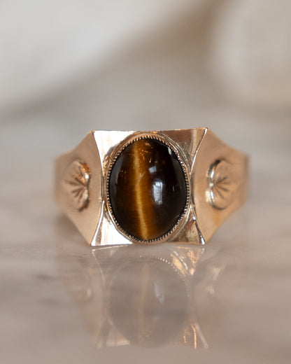 Mens Antique Art Nouveau Tigers Eye Ring in 14k