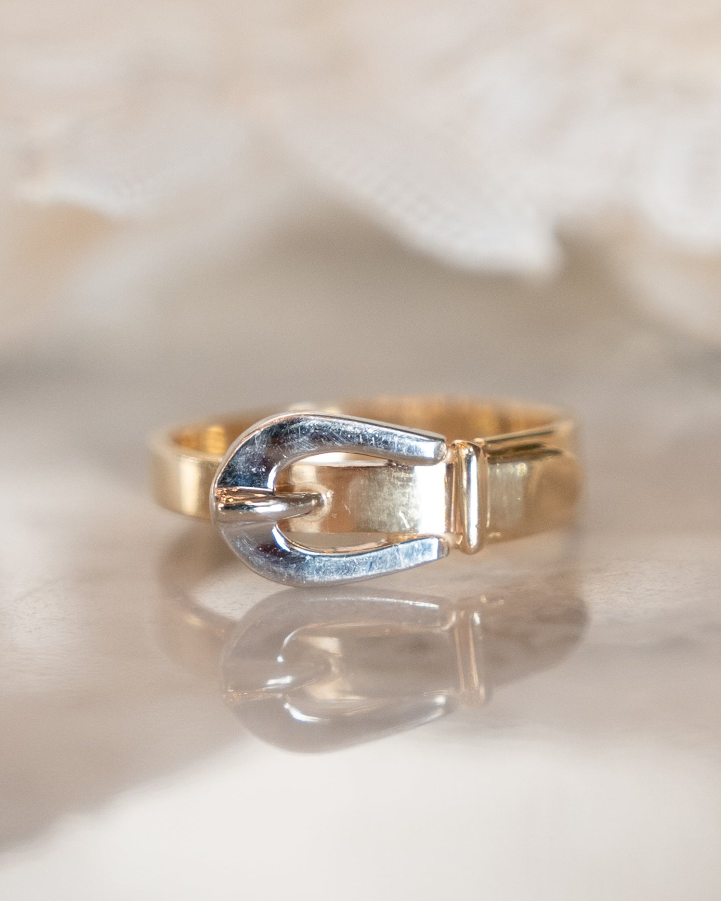 Vintage Mid-Century Buckle Ring in 14k Yellow & White Gold