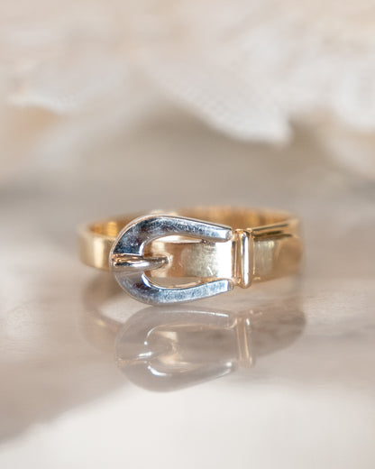 Vintage Mid-Century Buckle Ring in 14k Yellow & White Gold