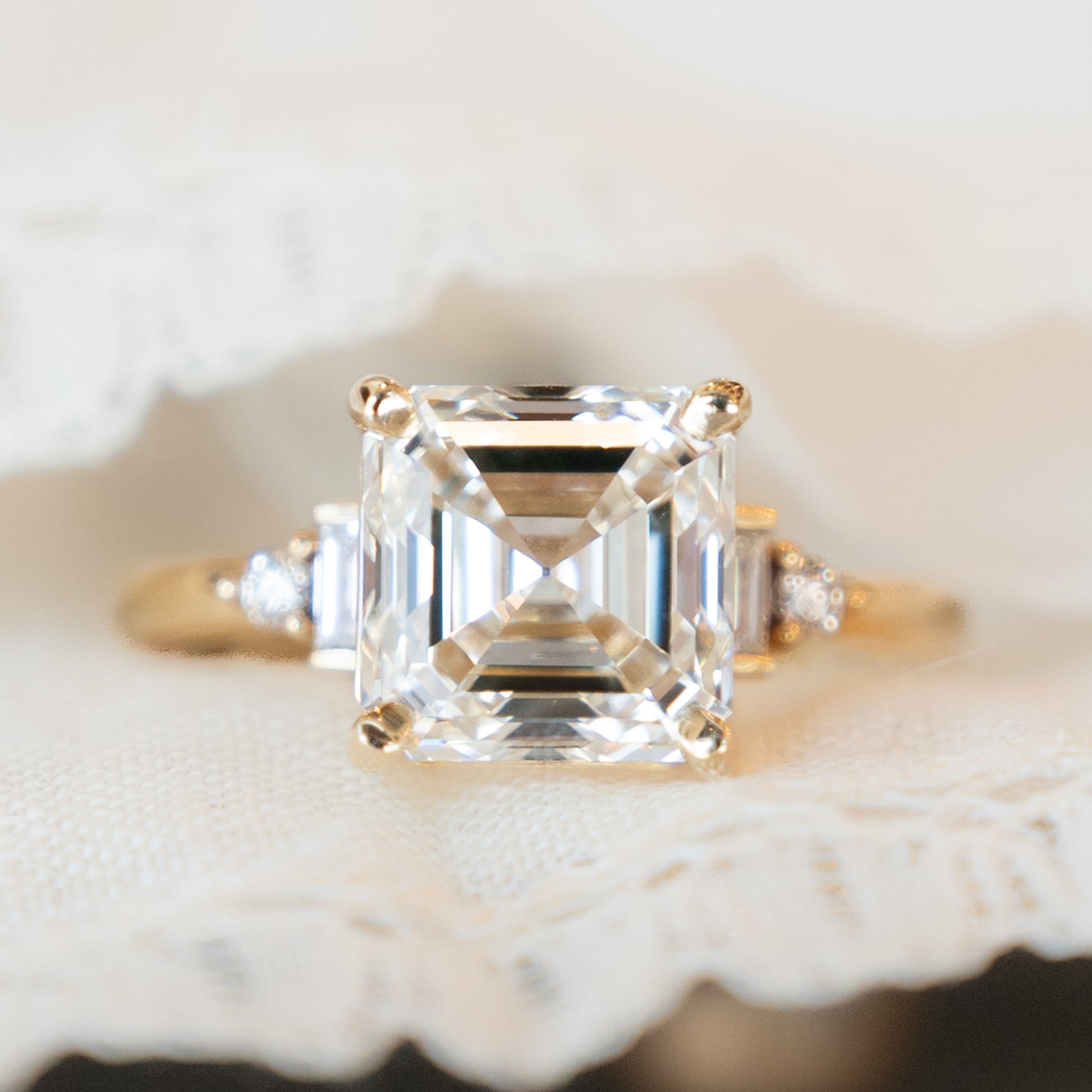 GIA Asscher Cut Diamond Engagement Ring in 14k Yellow Gold