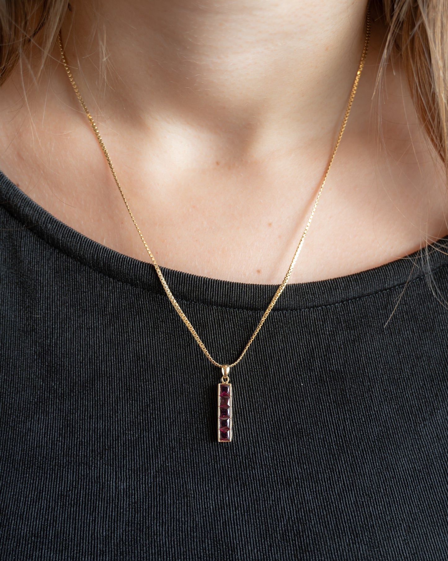 1.55 Garnet Bar Pendant Necklace in 14k Yellow Gold