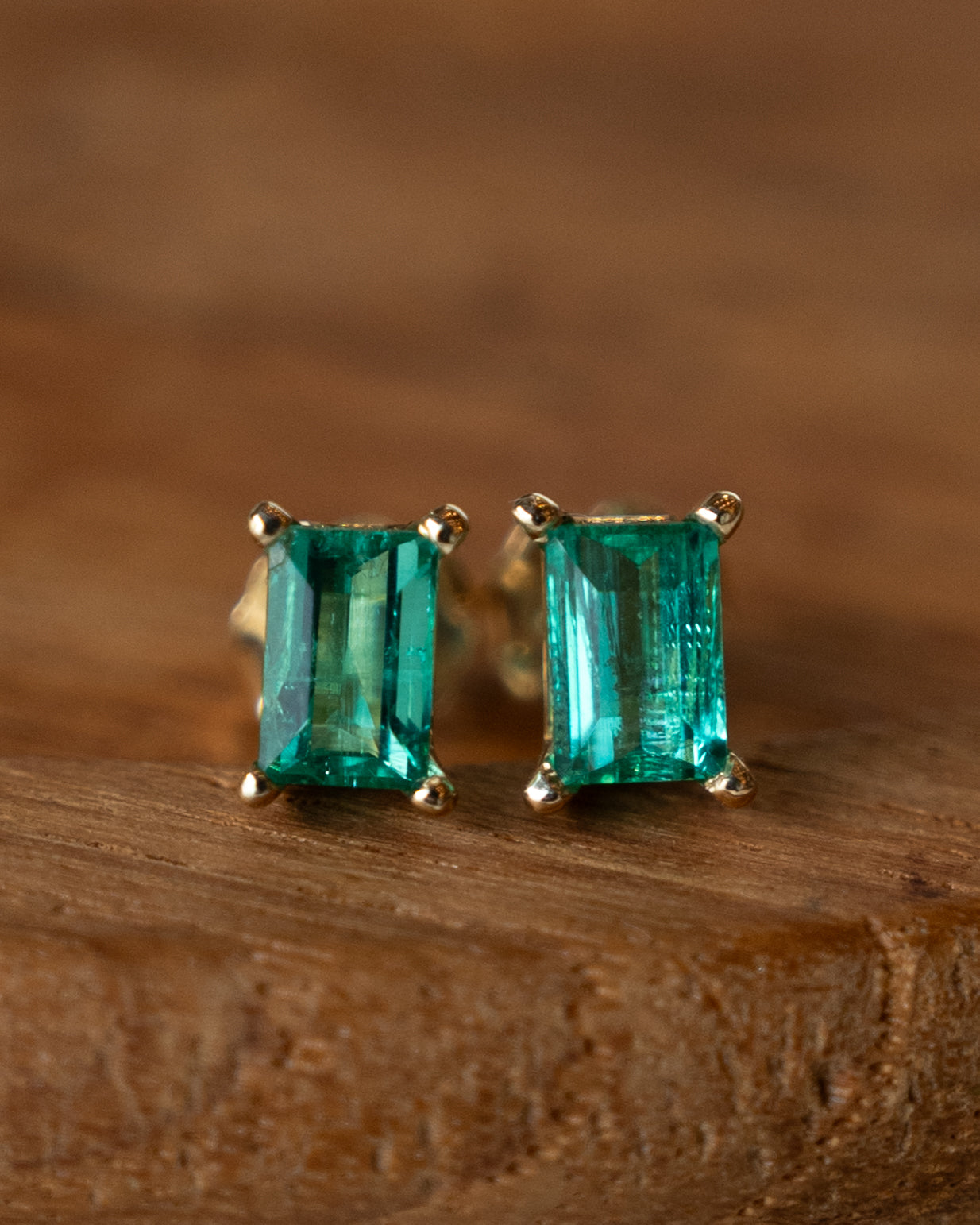 1.18 Emerald Cut Emerald Stud Earrings in 14k