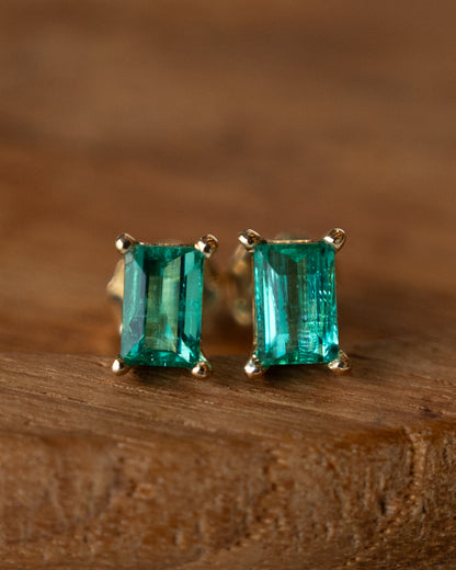 1.18 Emerald Cut Emerald Stud Earrings in 14k