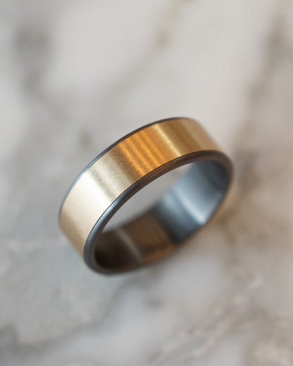 Mens Brushed Tantalum Wedding Band in 14k