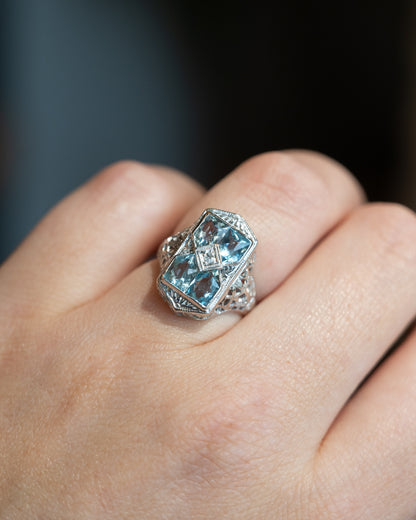 1.08 Antique Art Deco Shield Cut Aquamarine in 14k