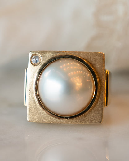 Mabe Pearl & Diamond Cocktail Ring in 14k Yellow Gold