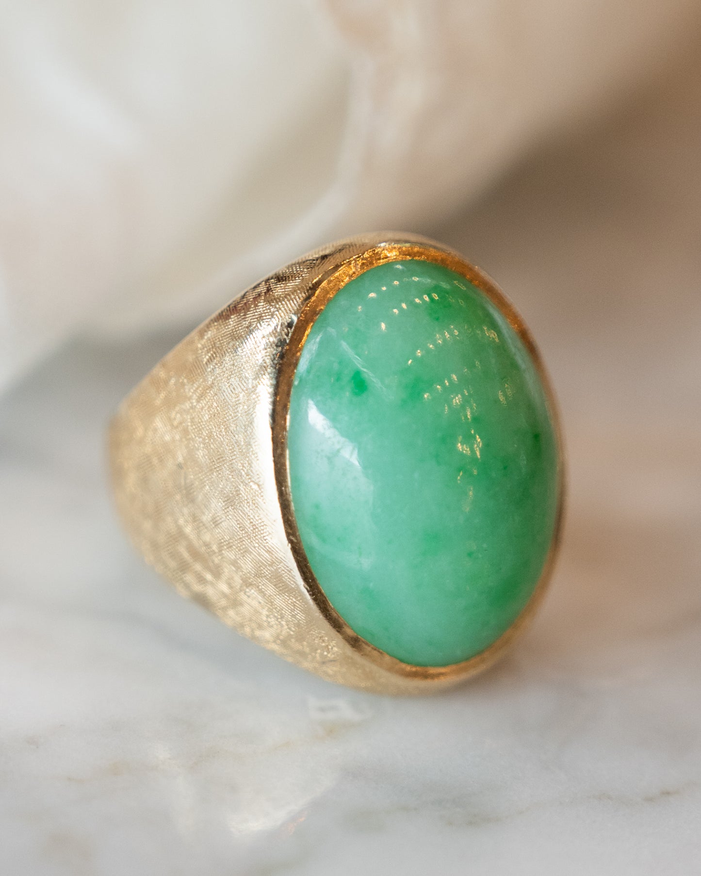 20.85 Vintage Cabochon Jade Cocktail Ring in 14k