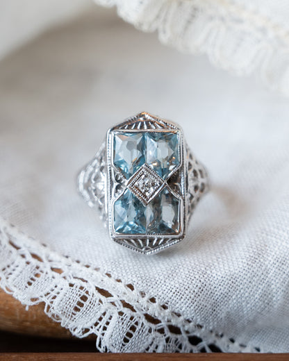 1.08 Antique Art Deco Shield Cut Aquamarine in 14k