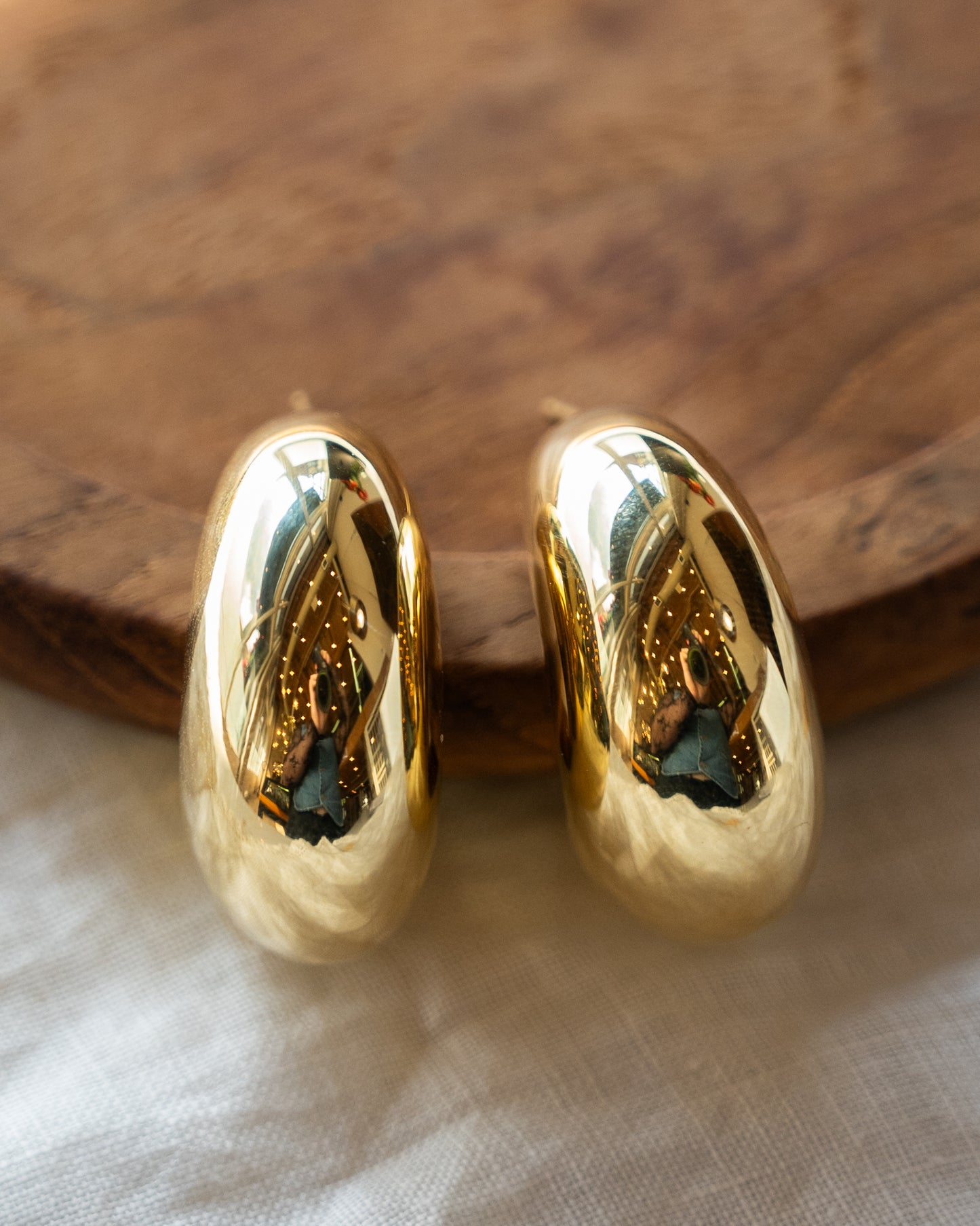 Puffy Moon Shaped Hoop Earrings in 14k Yellow Gold