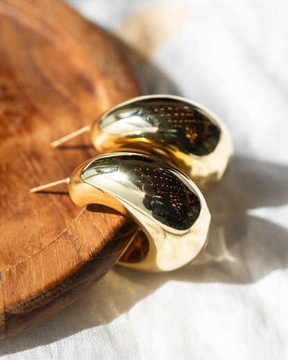 Puffy Moon Shaped Hoop Earrings in 14k Yellow Gold