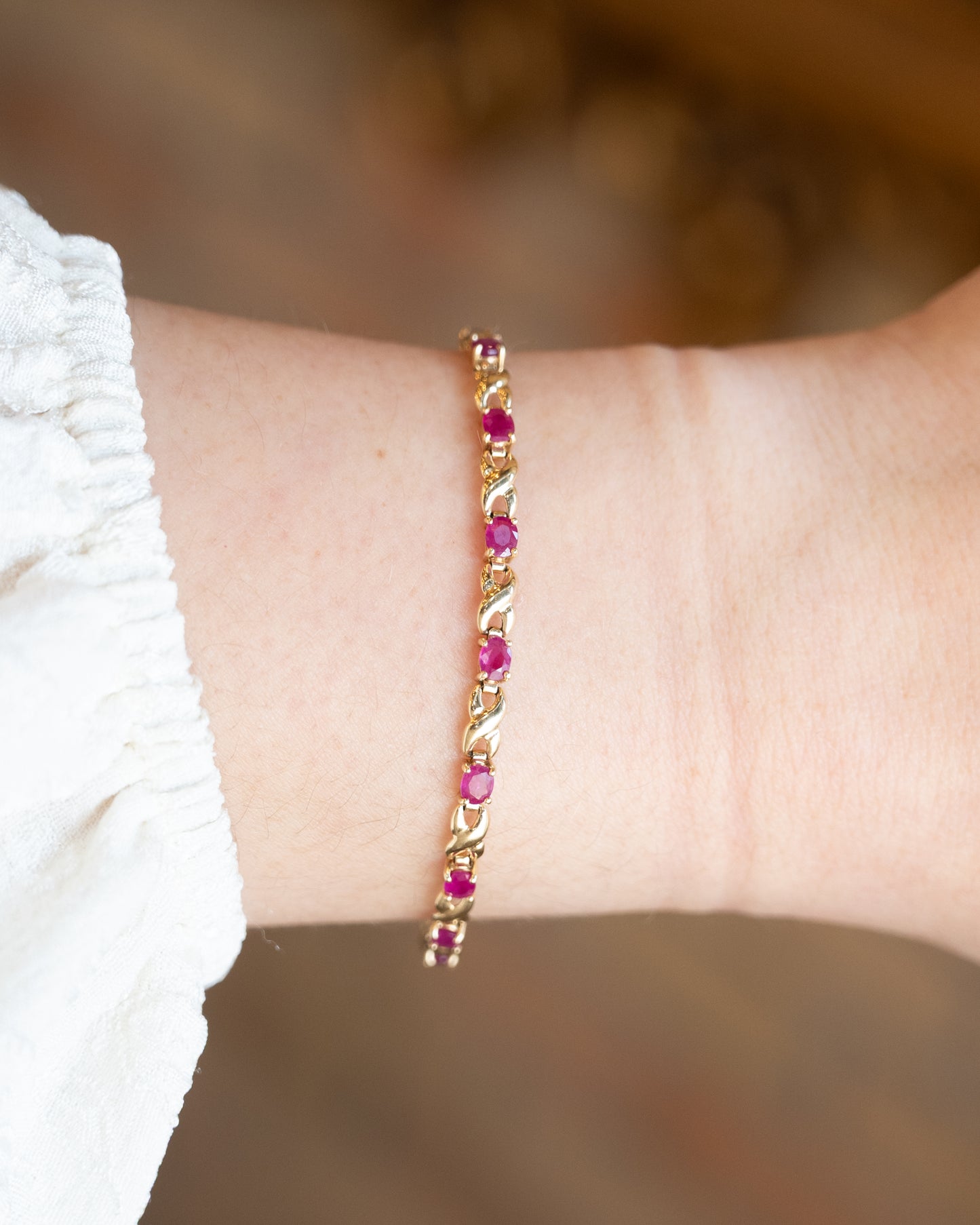 2.55 Oval Ruby Chain Bracelet in 14k Yellow Gold