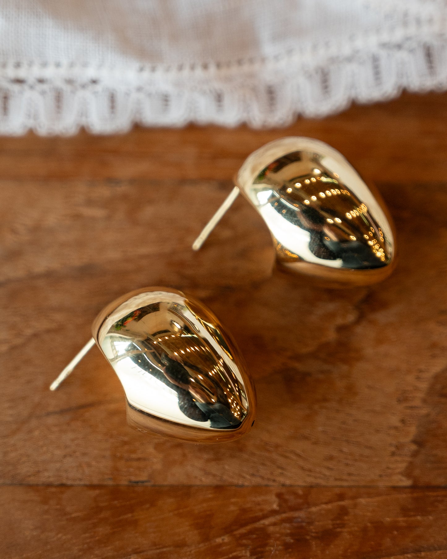 Puffy Pear Shaped Stud Earrings in 14k Yellow Gold
