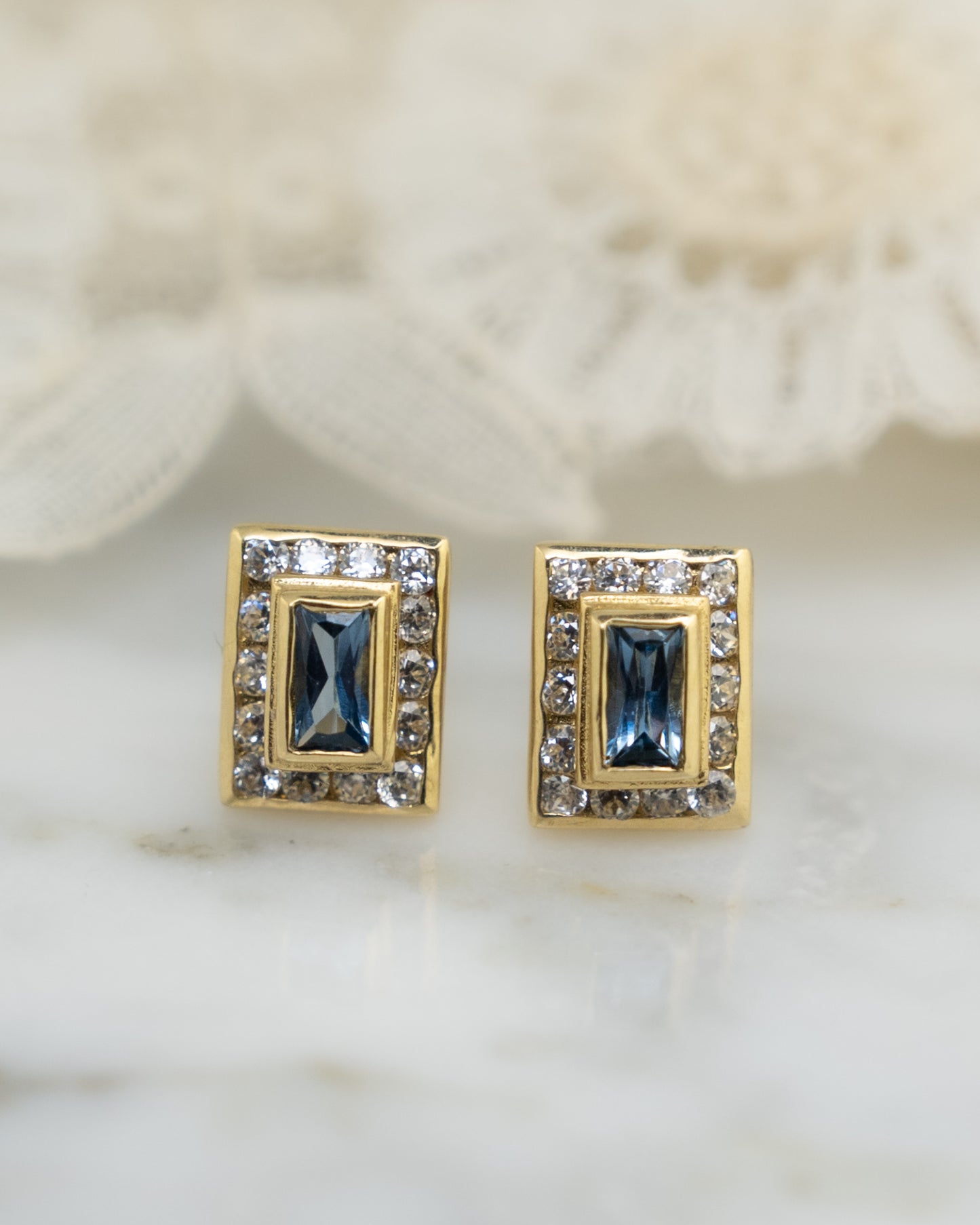 .72 Blue Topaz & Diamond Hoop Earrings in 14k