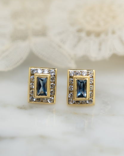 .72 Blue Topaz & Diamond Hoop Earrings in 14k