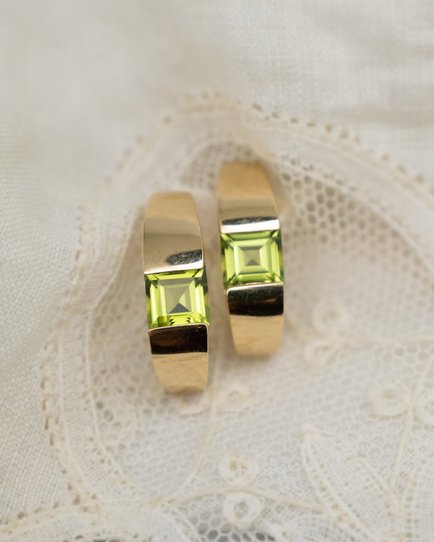 2 Carat Square Cut Peridot Hoop Earrings in 14k
