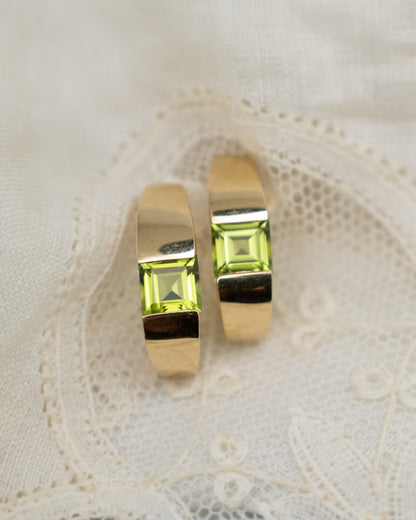2 Carat Square Cut Peridot Hoop Earrings in 14k