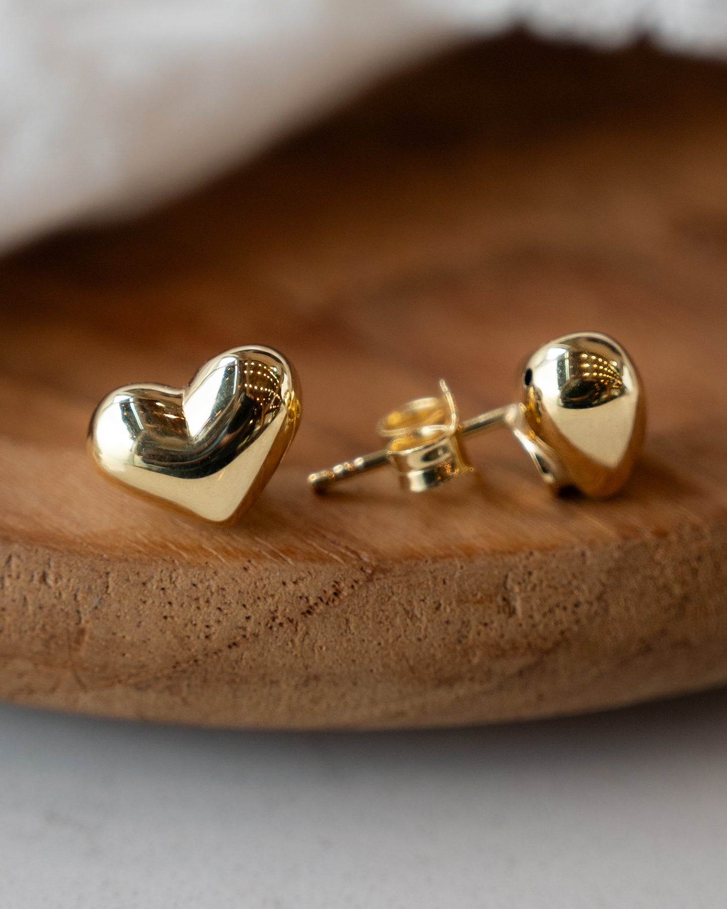 Puffy Heart Shaped Stud Earrings in 14k Yellow Gold