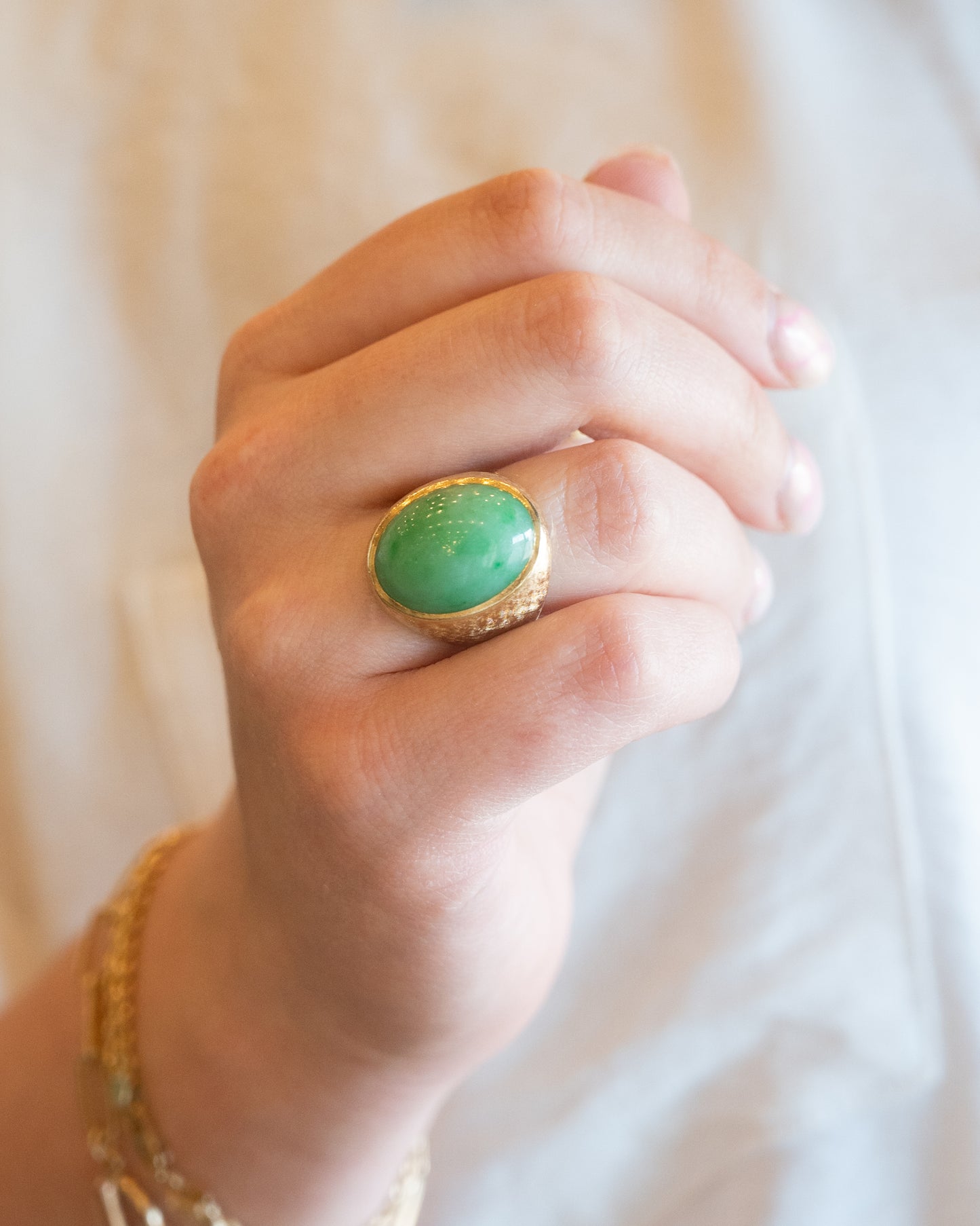 20.85 Vintage Cabochon Jade Cocktail Ring in 14k