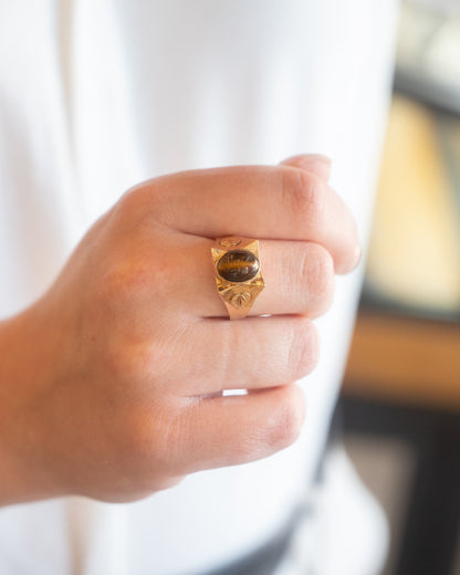Mens Antique Art Nouveau Tigers Eye Ring in 14k