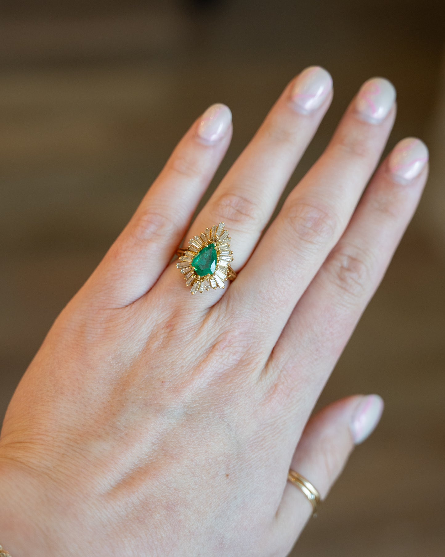 1.38 Emerald & Diamond Cocktail Ring in 18k Yellow Gold