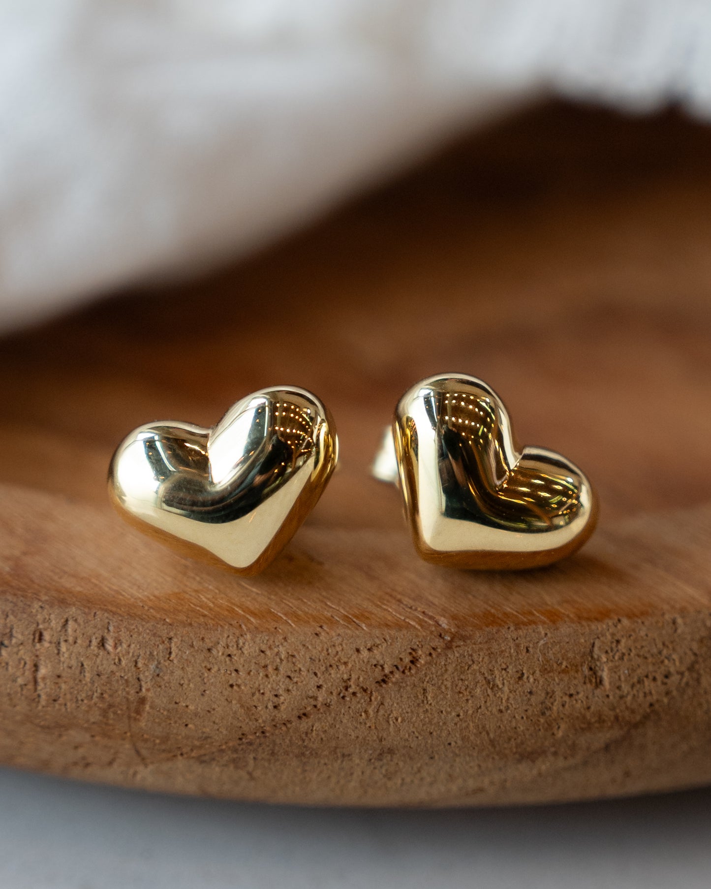 Puffy Heart Shaped Stud Earrings in 14k Yellow Gold