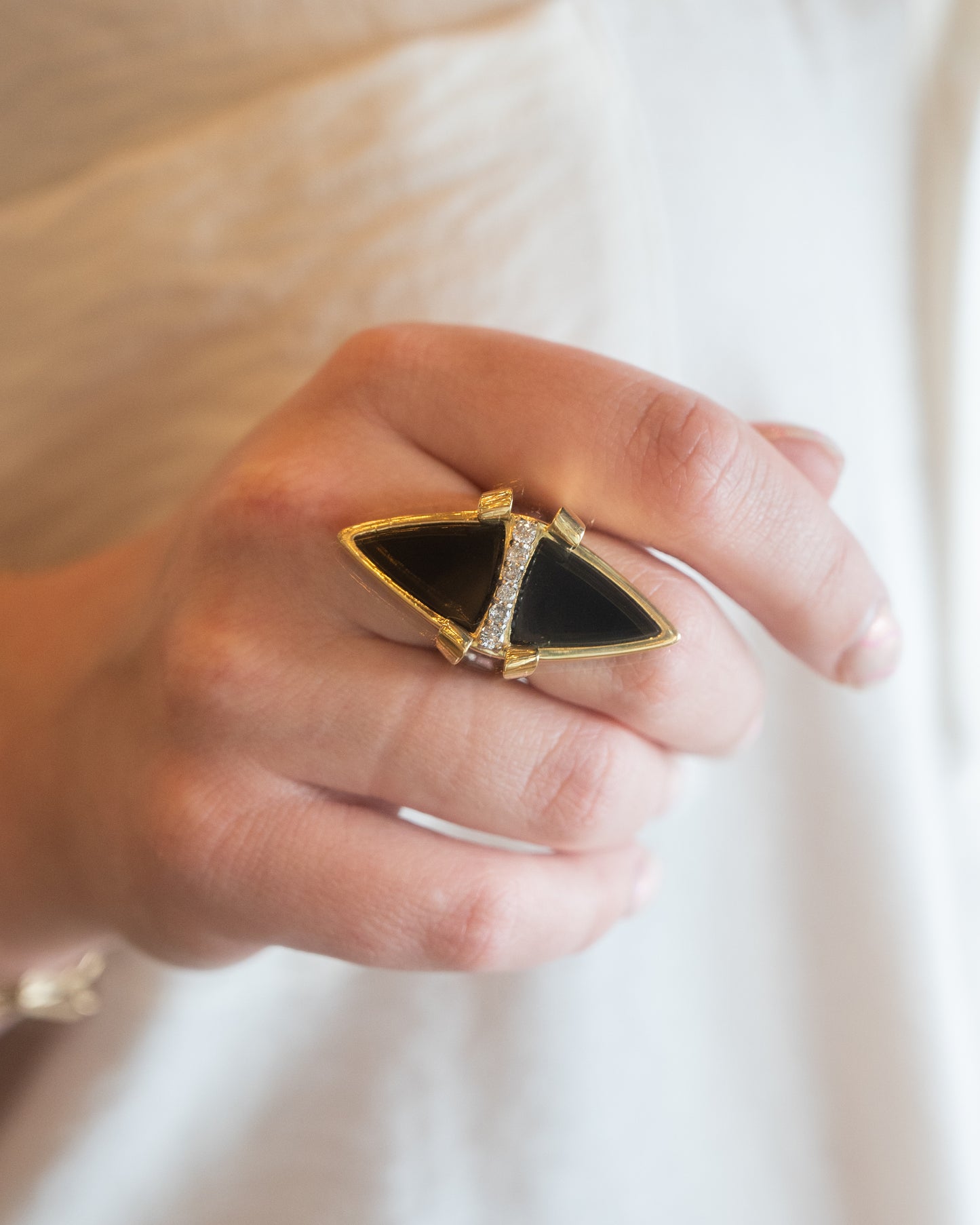 .40 Vintage Onyx & Diamond Cocktail Ring in 18k