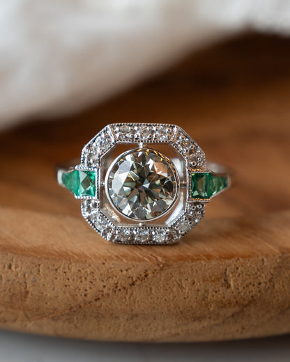 1.51 Vintage Deco Transitional Diamond Engagement Ring 18k