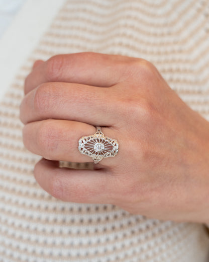 .17 Art Deco Style Filigree Ring in 14k White Gold