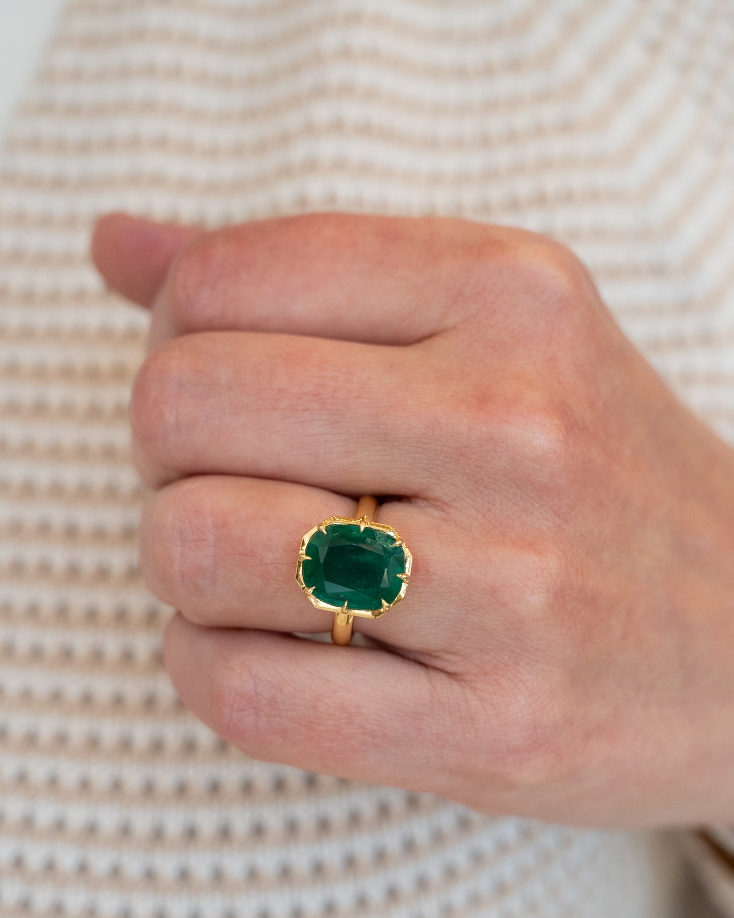 5.61 Cushion Cut Emerald Cocktail Ring in 18k