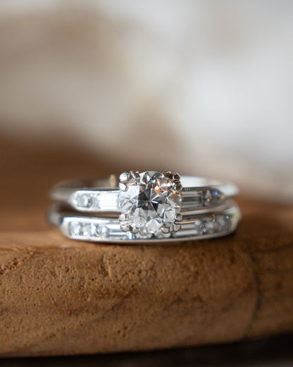 .84 Vintage Diamond Engagement Ring & Band in Platinum