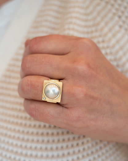 Mabe Pearl & Diamond Cocktail Ring in 14k Yellow Gold