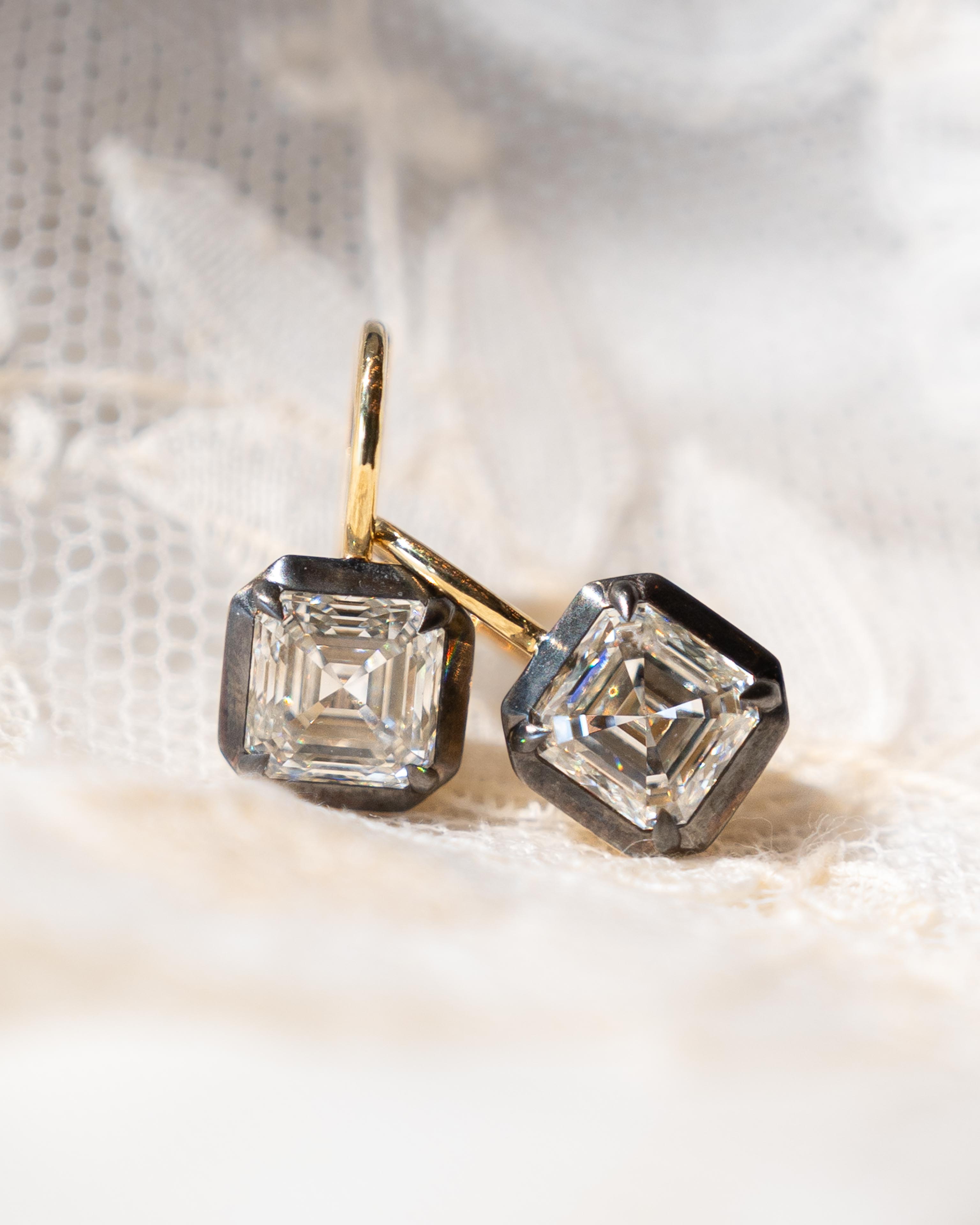 asscher cut diamond drop earrings