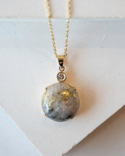 15.00 Cabochon Gold Bearing Quartz Pendant Necklace 14k