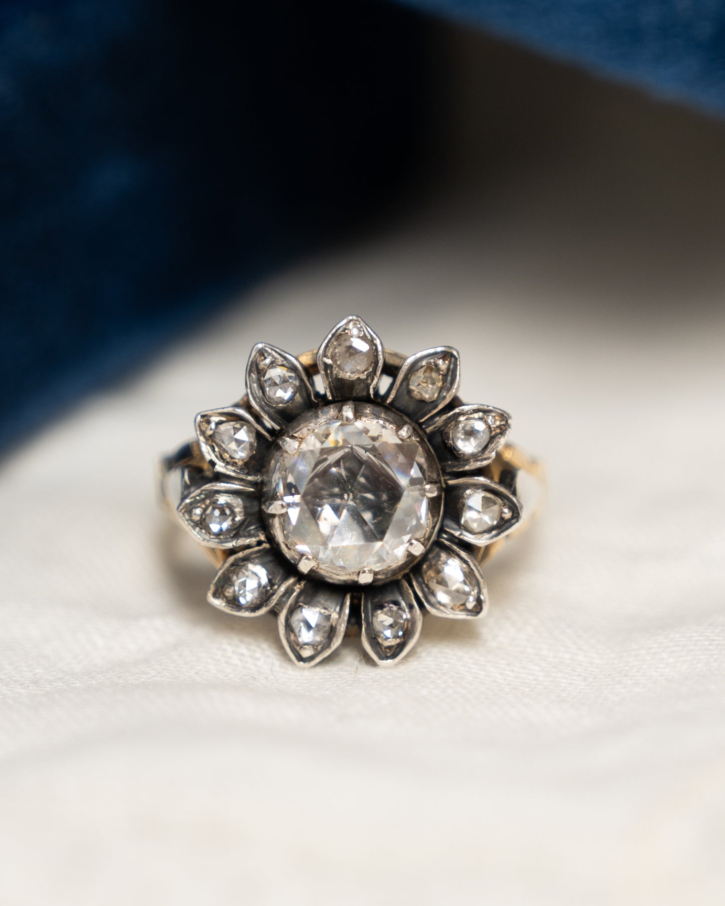 1.25 Antique Georgian Rose Cut Diamond Cocktail Ring 14k