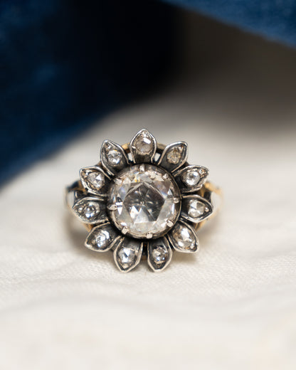 1.25 Antique Georgian Rose Cut Diamond Cocktail Ring 14k