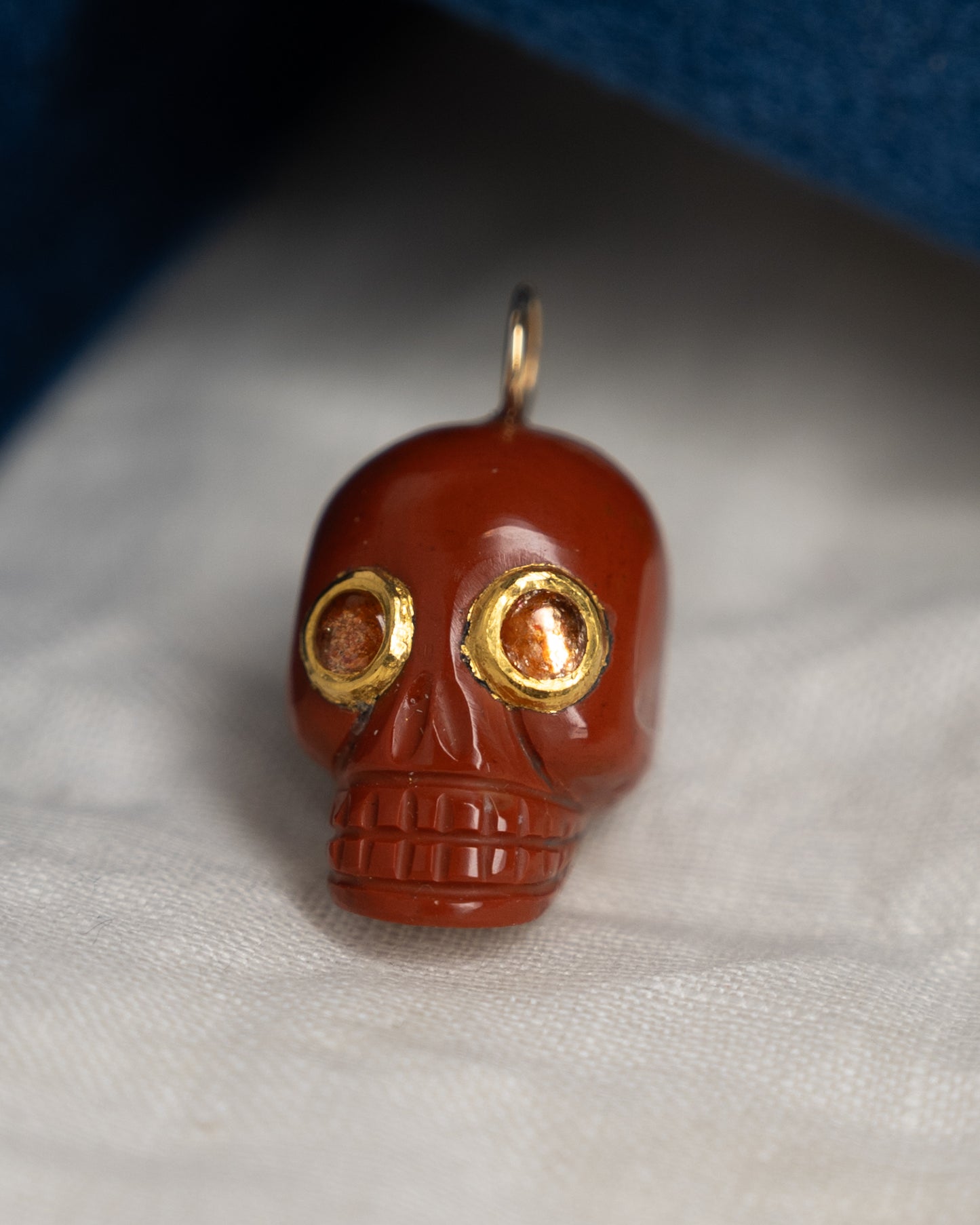 Jasper Skull & Sunstone Charm 18k & 24k Yellow Gold