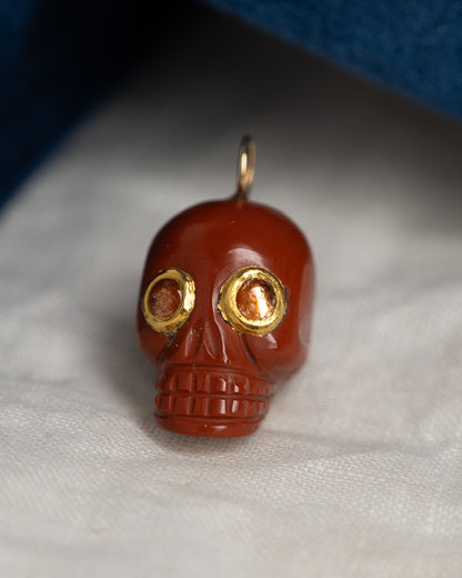 Jasper Skull & Sunstone Charm 18k & 24k Yellow Gold