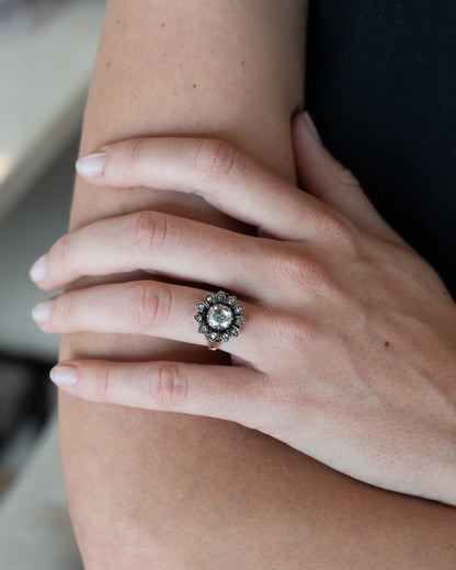 1.25 Antique Georgian Rose Cut Diamond Cocktail Ring 14k