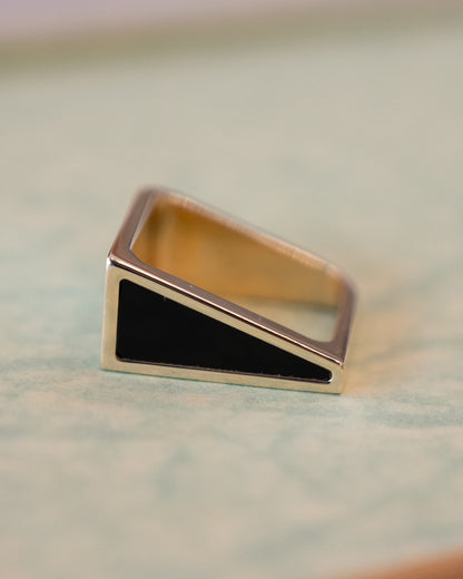 Black Onyx Triangle Cocktail Ring 14k Yellow Gold