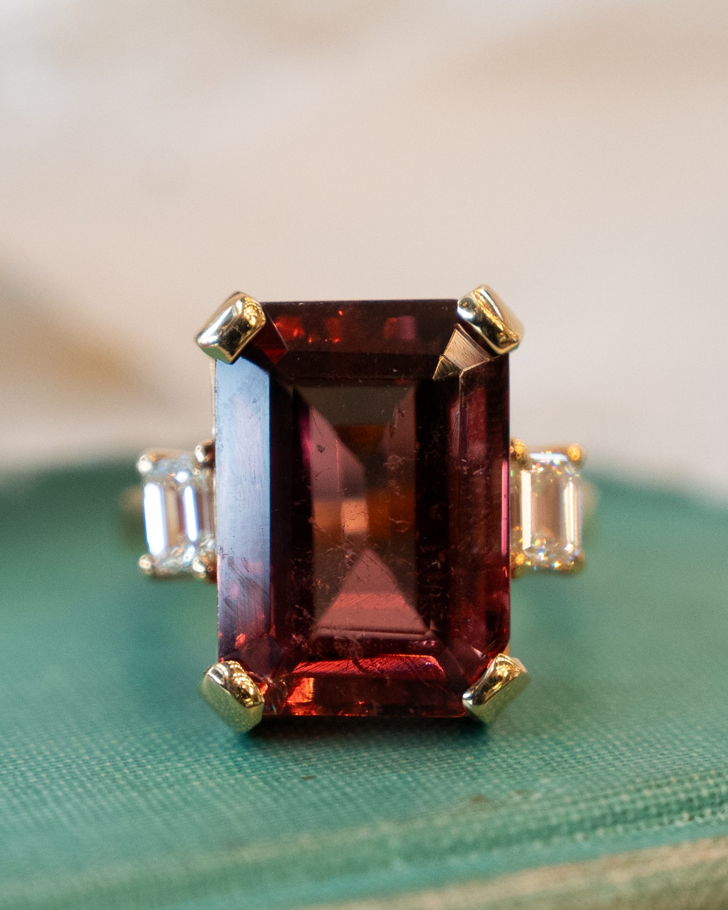 14.40 Emerald Cut Pink Tourmaline Cocktail Ring 18k