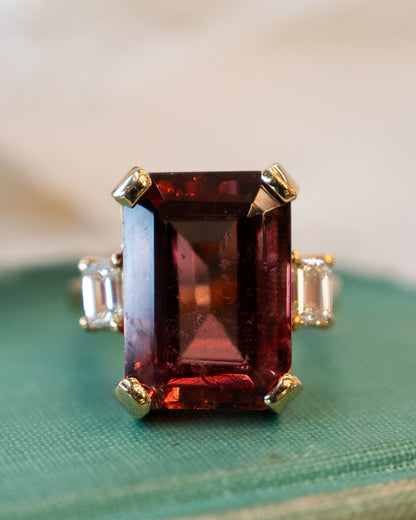 14.40 Emerald Cut Pink Tourmaline Cocktail Ring 18k