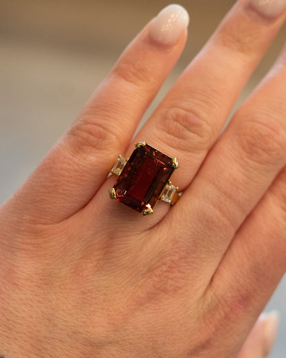 14.40 Emerald Cut Pink Tourmaline Cocktail Ring 18k