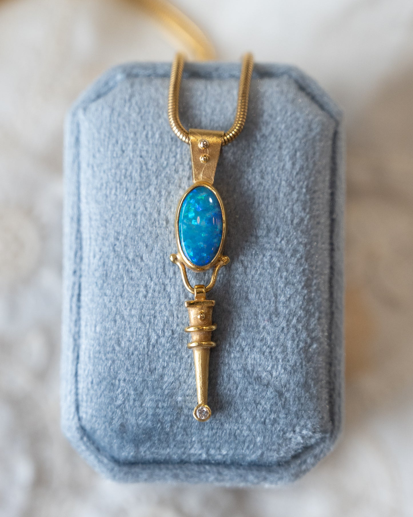 Cabochon Opal & Diamond Pendant Necklace 14k & 18k Gold