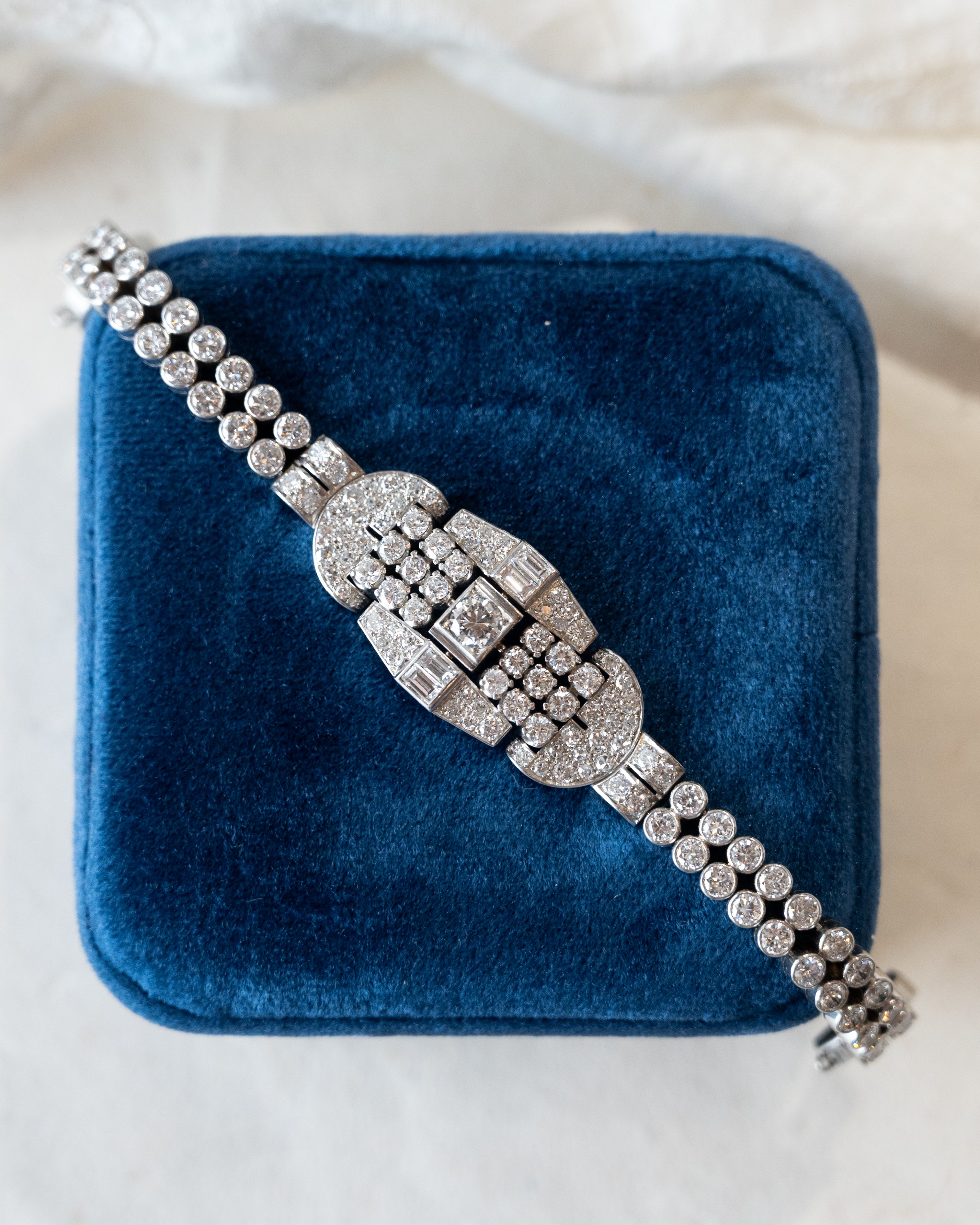 Art Deco diamond bracelet on velvet