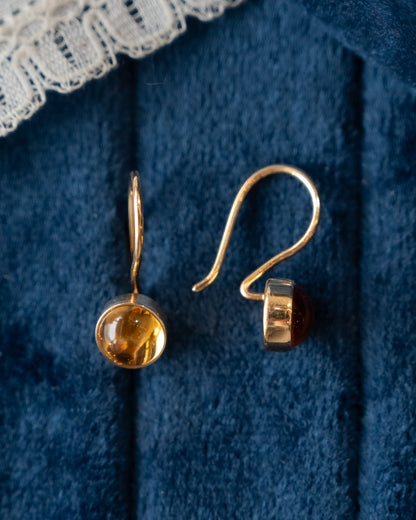 1.12 Cabochon Citrine Drop Earrings 14k Yellow Gold
