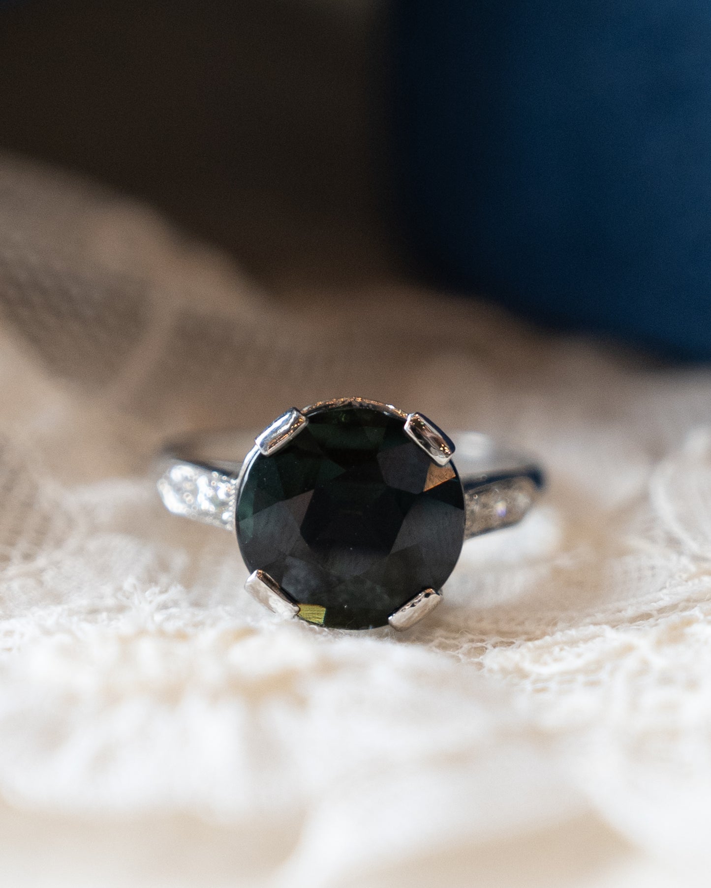5.20 Vintage Green Sapphire Engagement Ring Platinum
