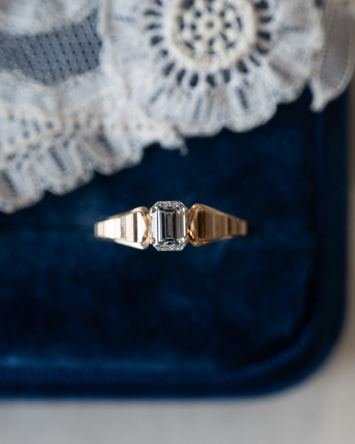 .74 Vintage Emerald Cut Diamond Engagement Ring 14k