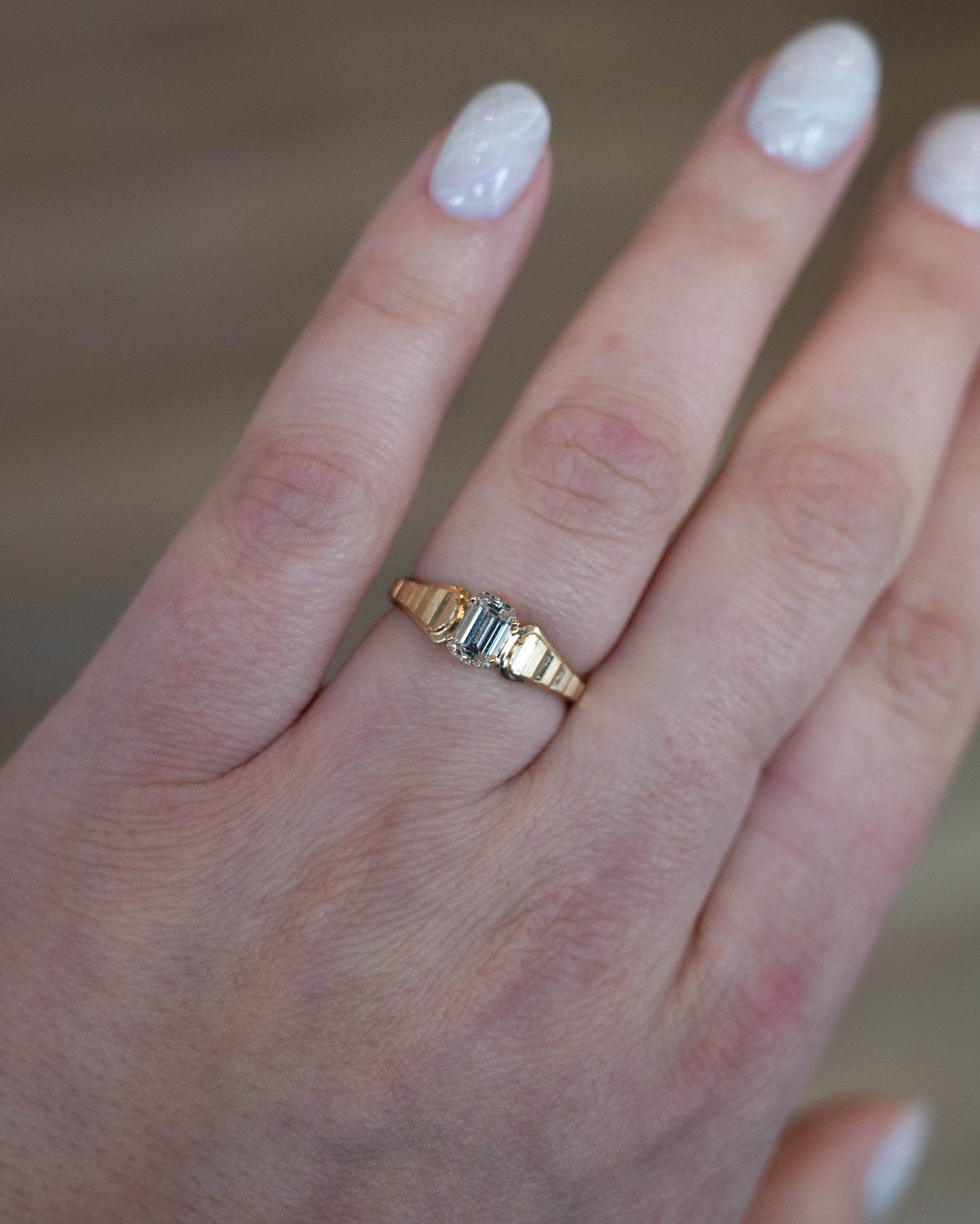 .74 Vintage Emerald Cut Diamond Engagement Ring 14k
