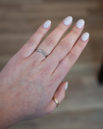 .35 Rose Cut Diamond Curved Wedding Band 14k White Gold