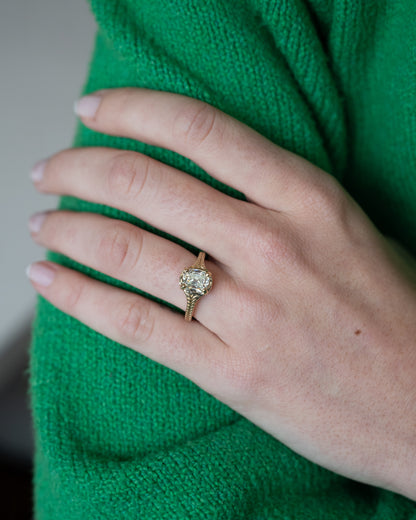 2.01 Old Mine Cushion Diamond Engagement Ring 14k